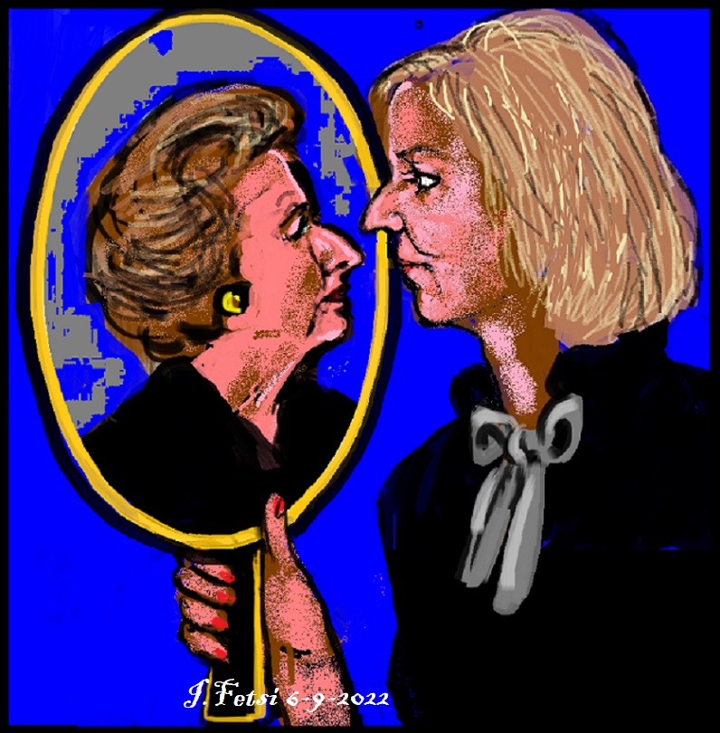 48.Liz Truss looking at herself in the mirror