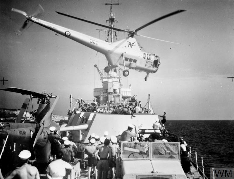 3. Naval helicopter flown off HMS Bermuda, arrival at Zakinthos (IWM A32665)