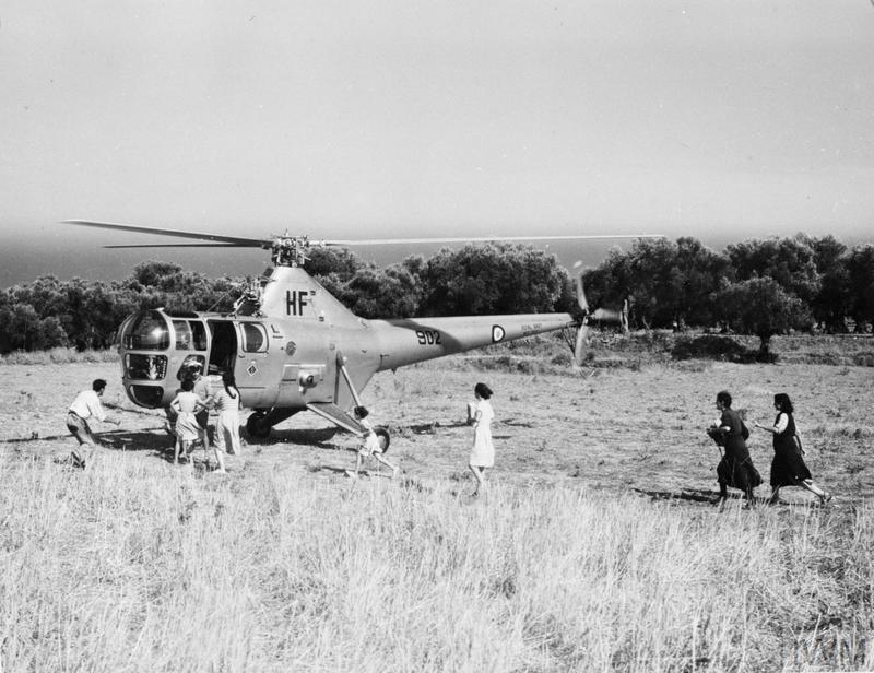 4. Naval helicopter landing in an olive grove on the island of Zante (IWM A32666)