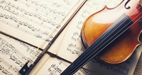 old violin and notes, banner size
