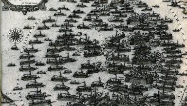 The_Ottoman_and_the_Venetian_fleet_during_the_Battle_of_Lepanto_in_1571_-_Camocio_Giovanni_Francesco_-_1574